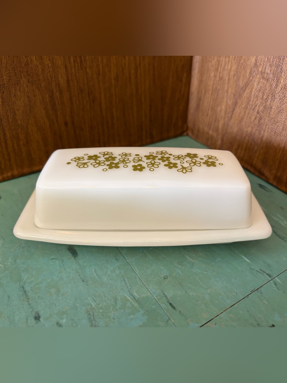 Vintage Pyrex butter dish, spring blossom, crazy Daisy